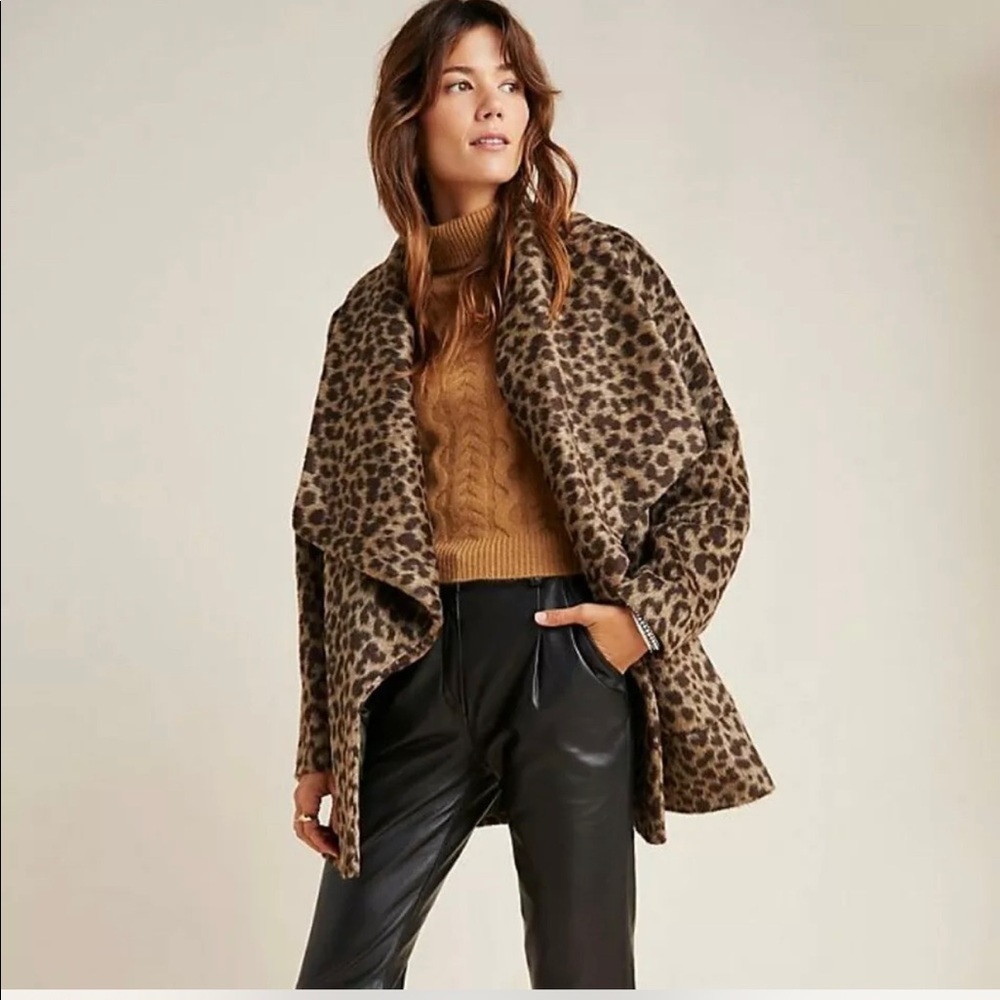 Anthropologie Helene Bergman London leopard animal print size 10 open coat